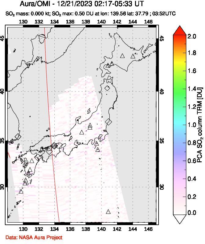 A sulfur dioxide image over Japan on Dec 21, 2023.