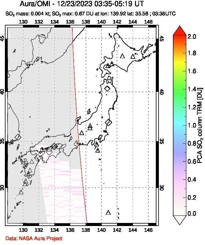 A sulfur dioxide image over Japan on Dec 23, 2023.