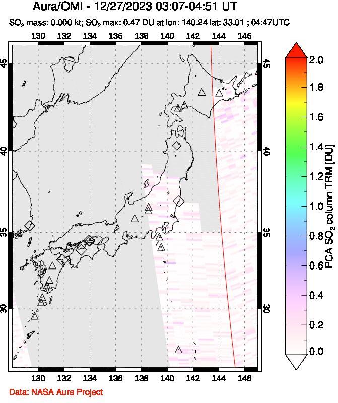 A sulfur dioxide image over Japan on Dec 27, 2023.