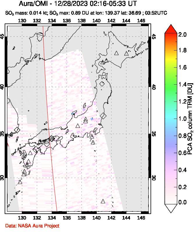 A sulfur dioxide image over Japan on Dec 28, 2023.