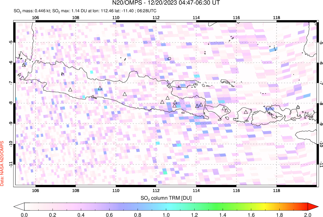 A sulfur dioxide image over Java, Indonesia on Dec 20, 2023.