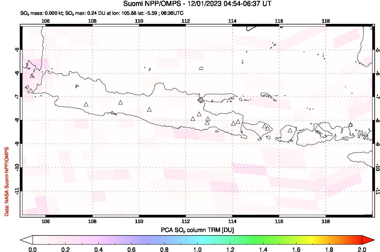 A sulfur dioxide image over Java, Indonesia on Dec 01, 2023.