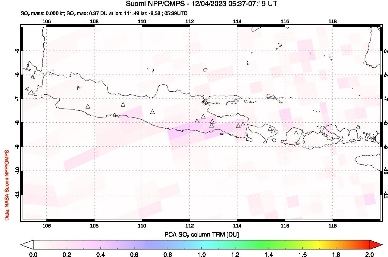 A sulfur dioxide image over Java, Indonesia on Dec 04, 2023.