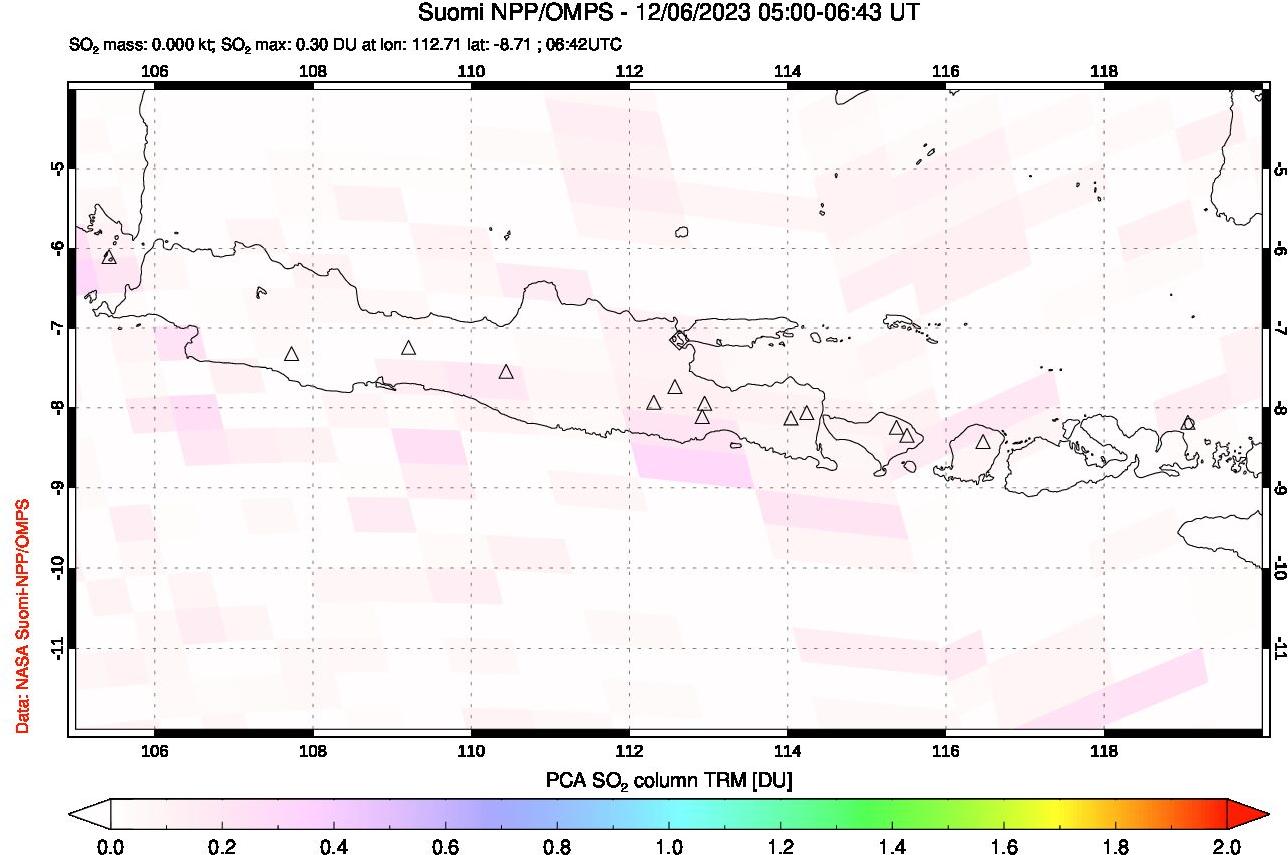 A sulfur dioxide image over Java, Indonesia on Dec 06, 2023.