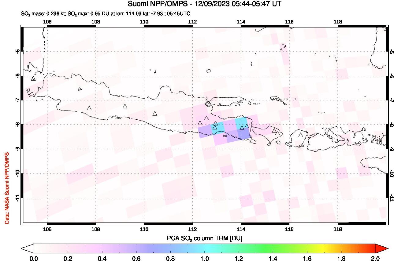 A sulfur dioxide image over Java, Indonesia on Dec 09, 2023.