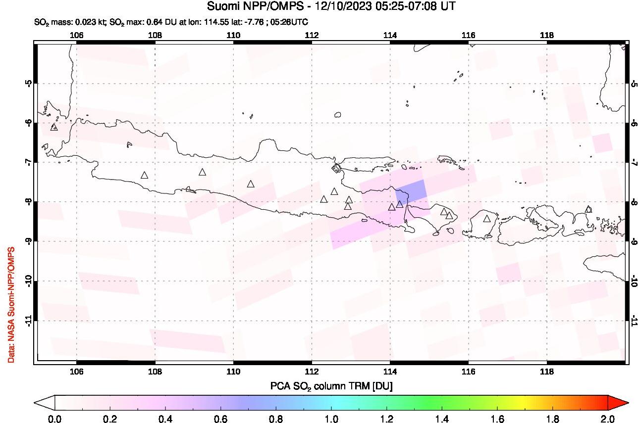 A sulfur dioxide image over Java, Indonesia on Dec 10, 2023.