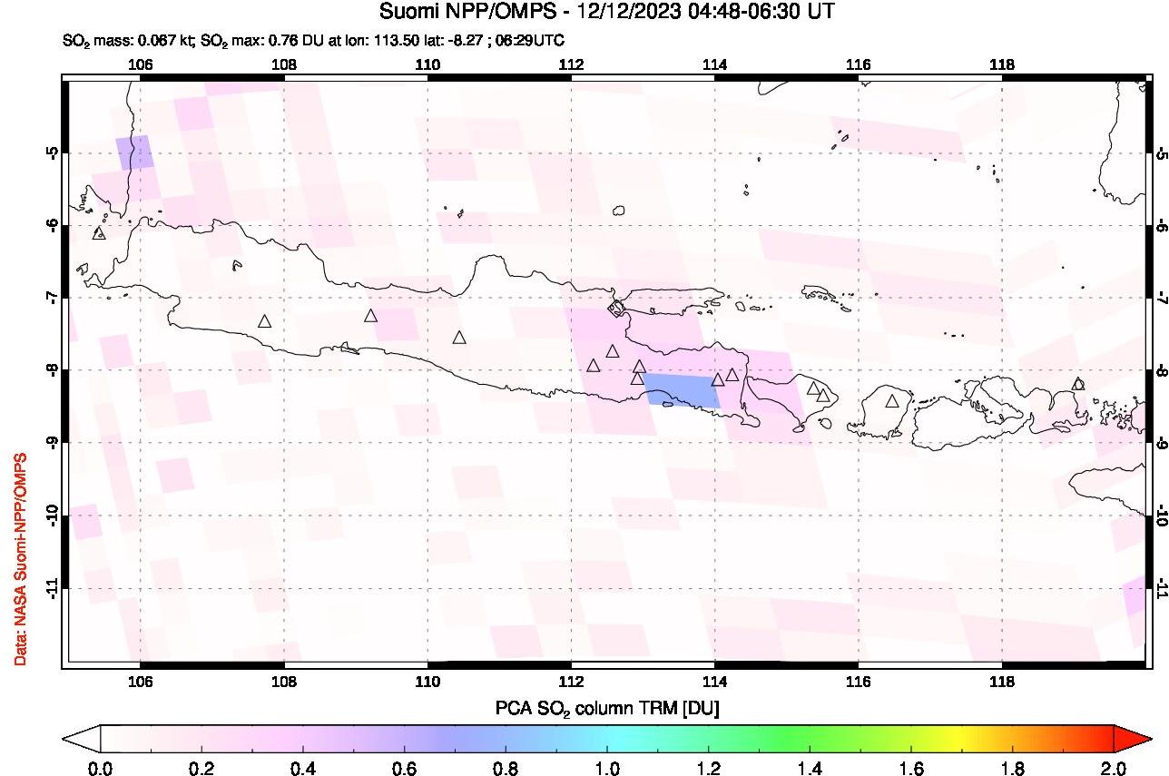 A sulfur dioxide image over Java, Indonesia on Dec 12, 2023.