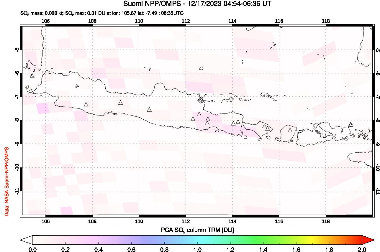A sulfur dioxide image over Java, Indonesia on Dec 17, 2023.
