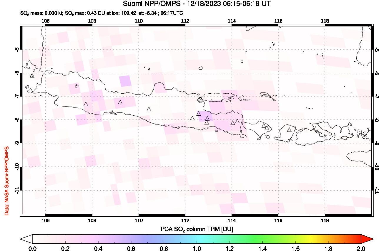A sulfur dioxide image over Java, Indonesia on Dec 18, 2023.