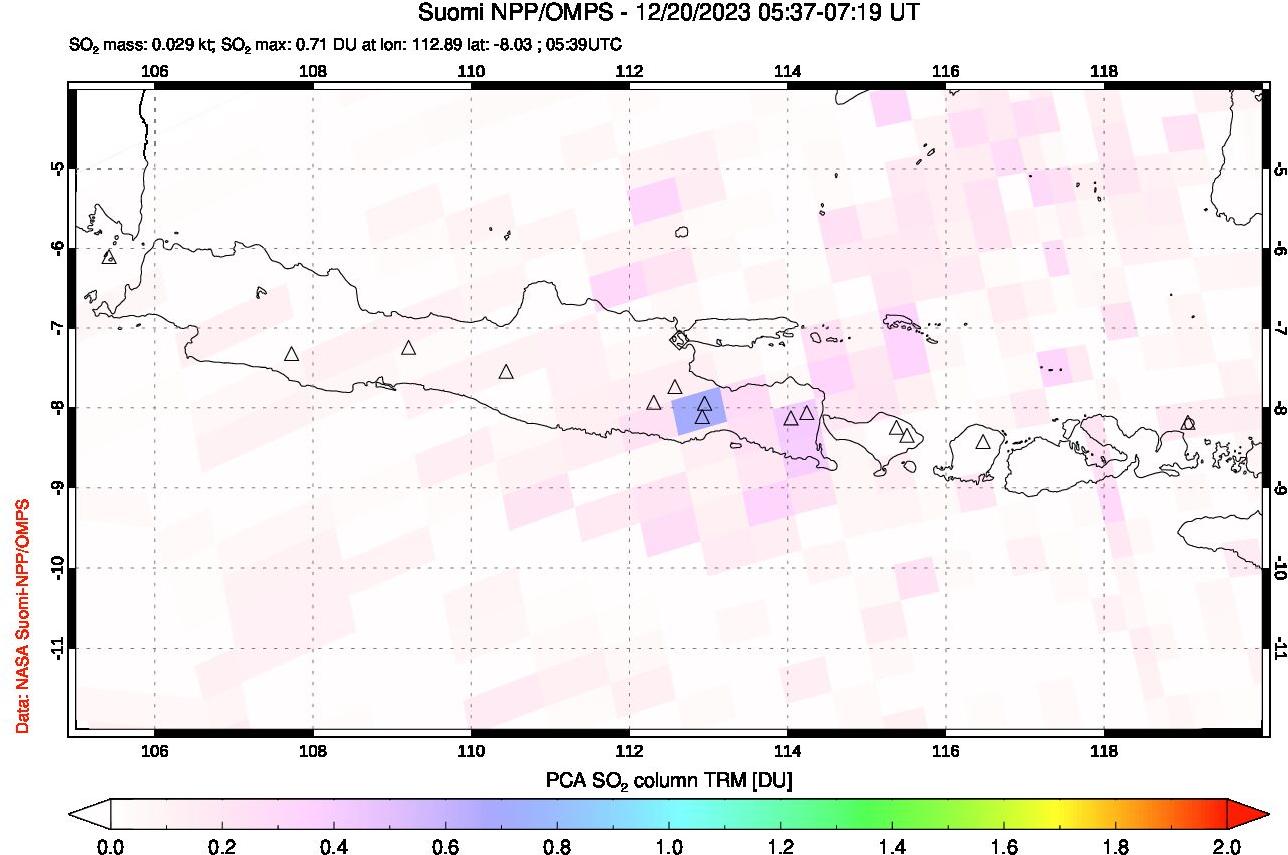 A sulfur dioxide image over Java, Indonesia on Dec 20, 2023.