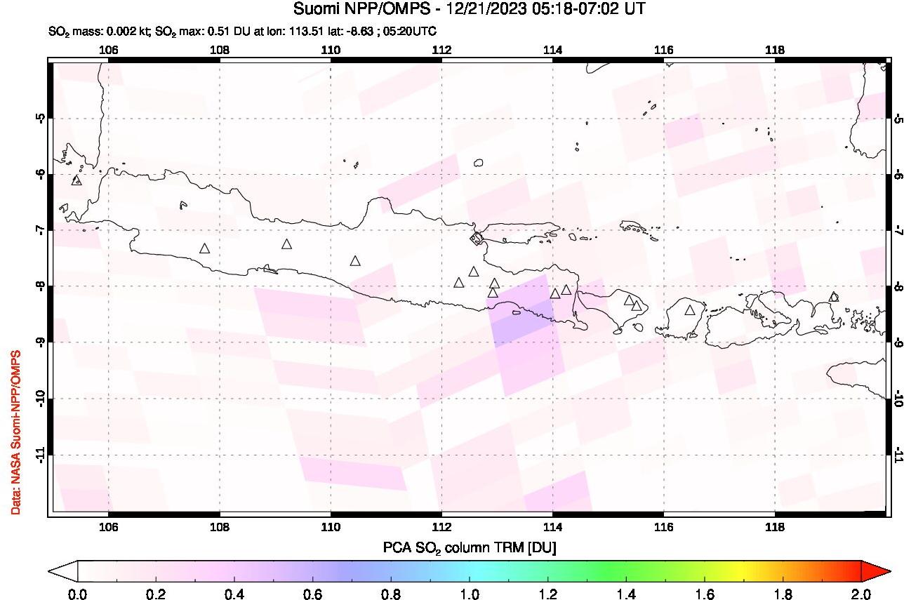 A sulfur dioxide image over Java, Indonesia on Dec 21, 2023.