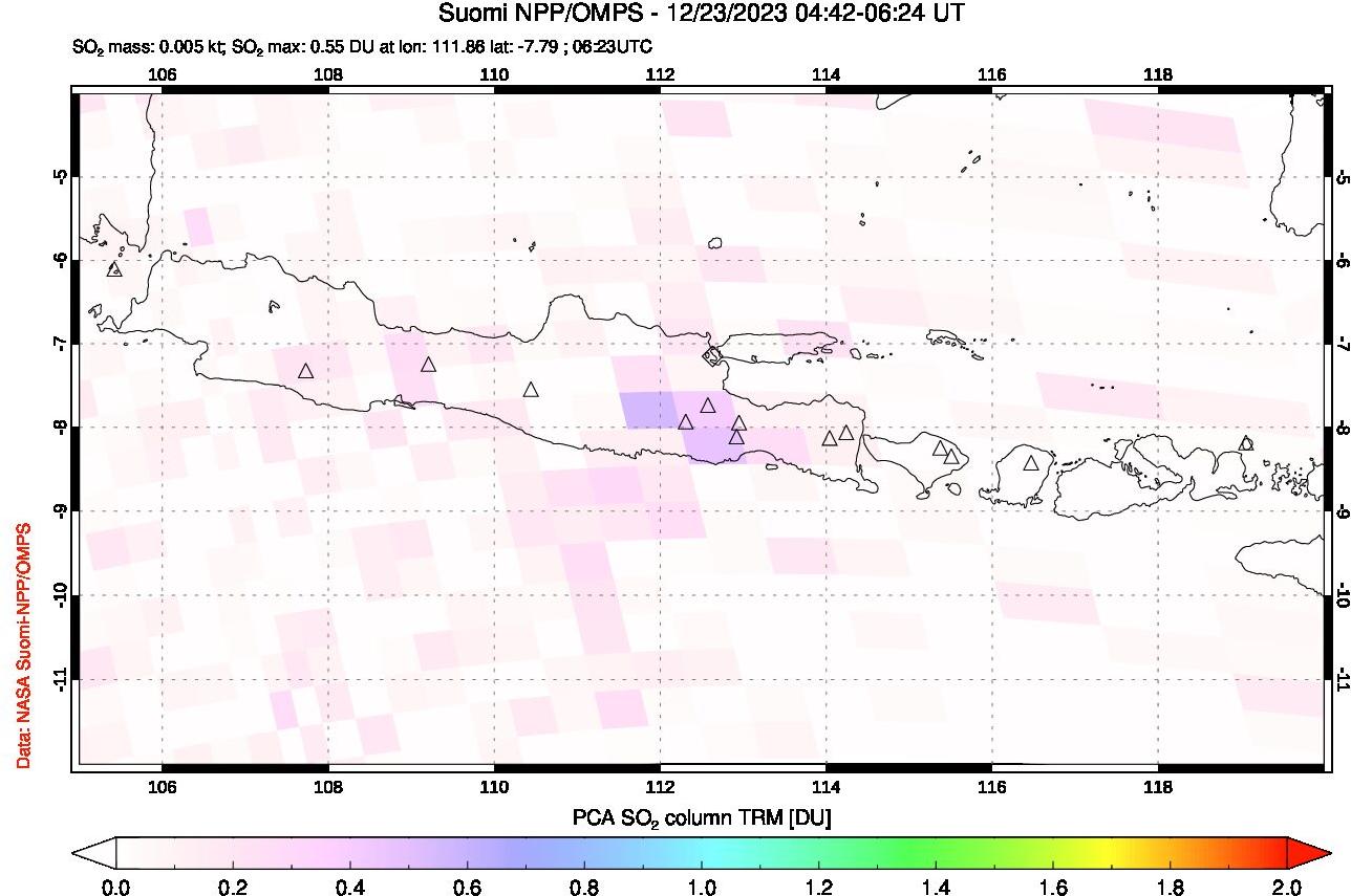 A sulfur dioxide image over Java, Indonesia on Dec 23, 2023.