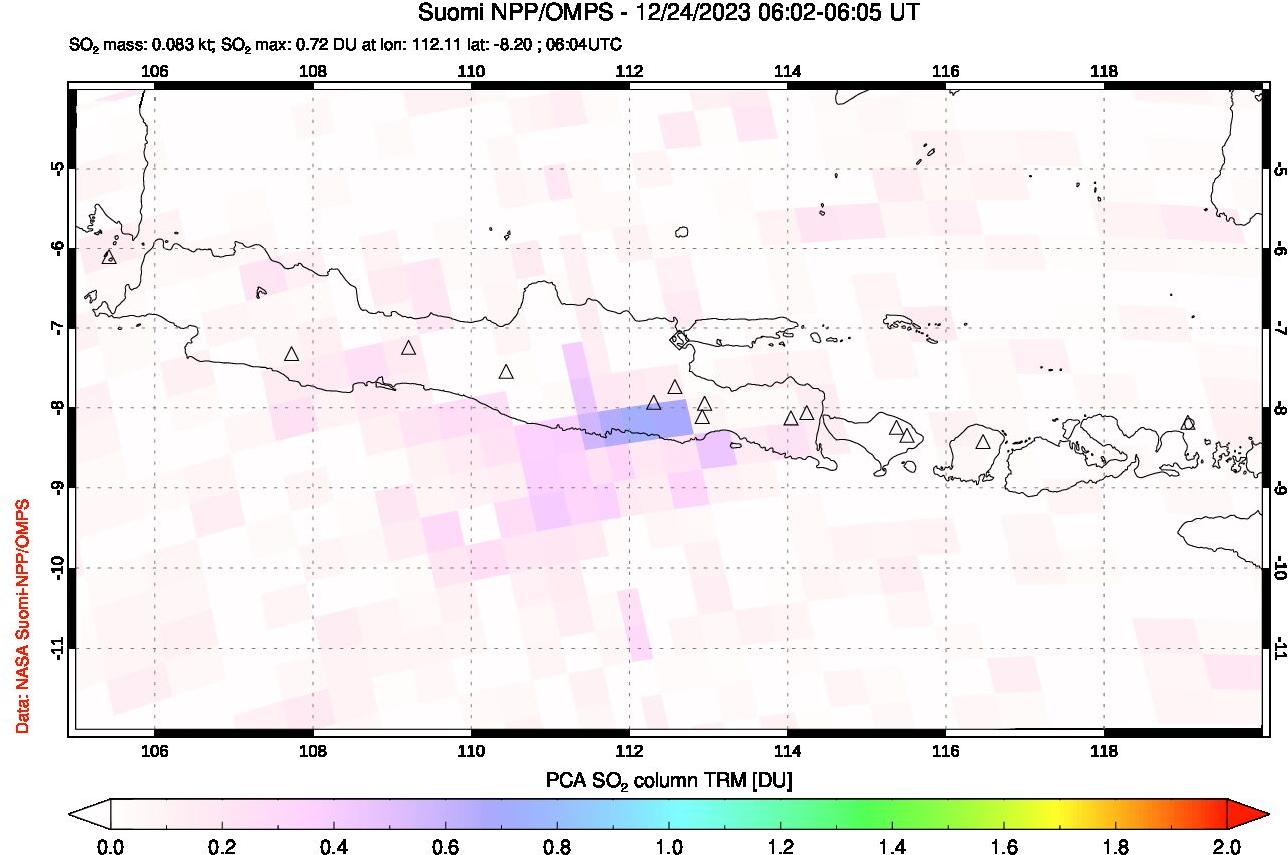 A sulfur dioxide image over Java, Indonesia on Dec 24, 2023.
