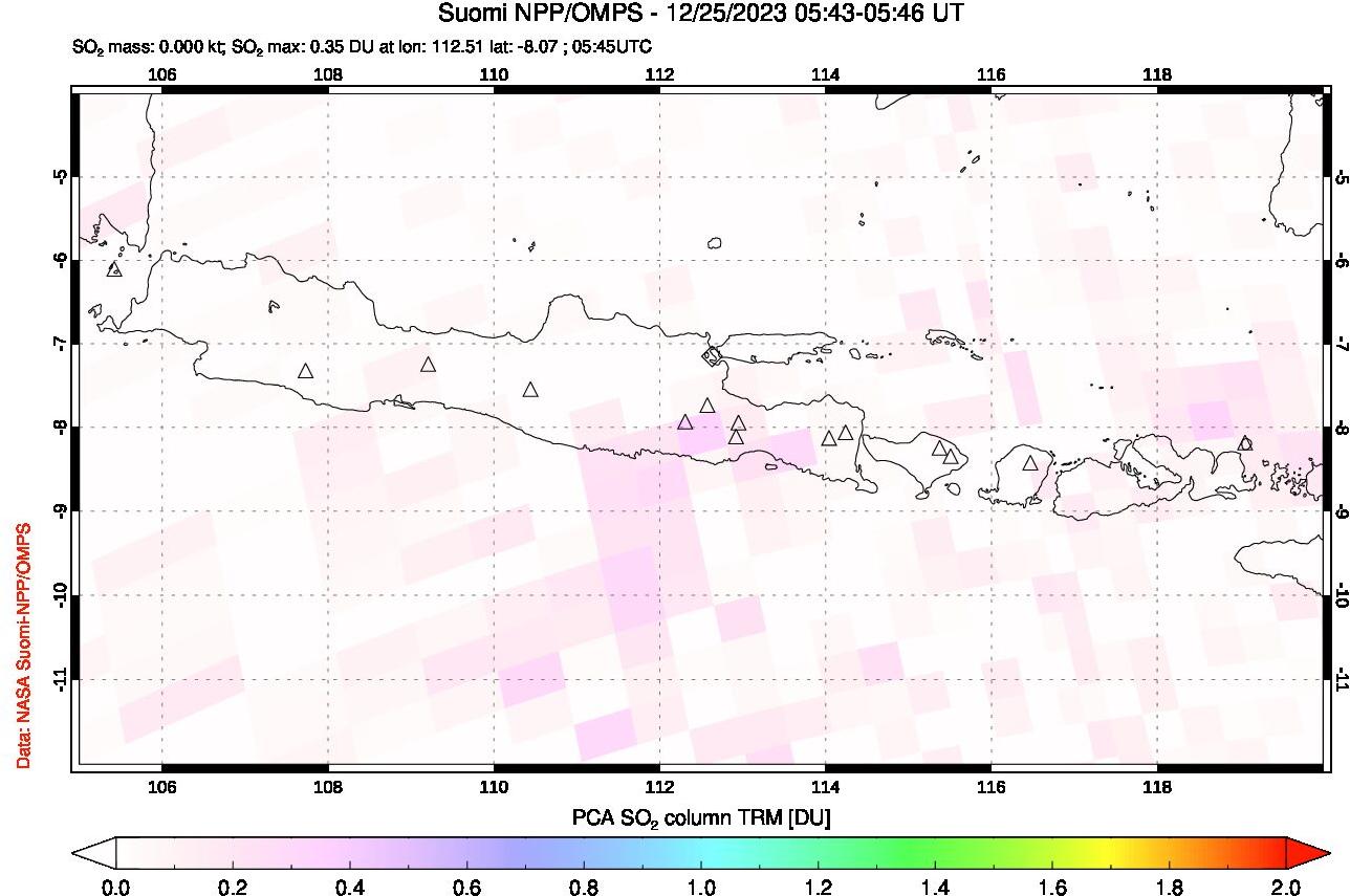 A sulfur dioxide image over Java, Indonesia on Dec 25, 2023.