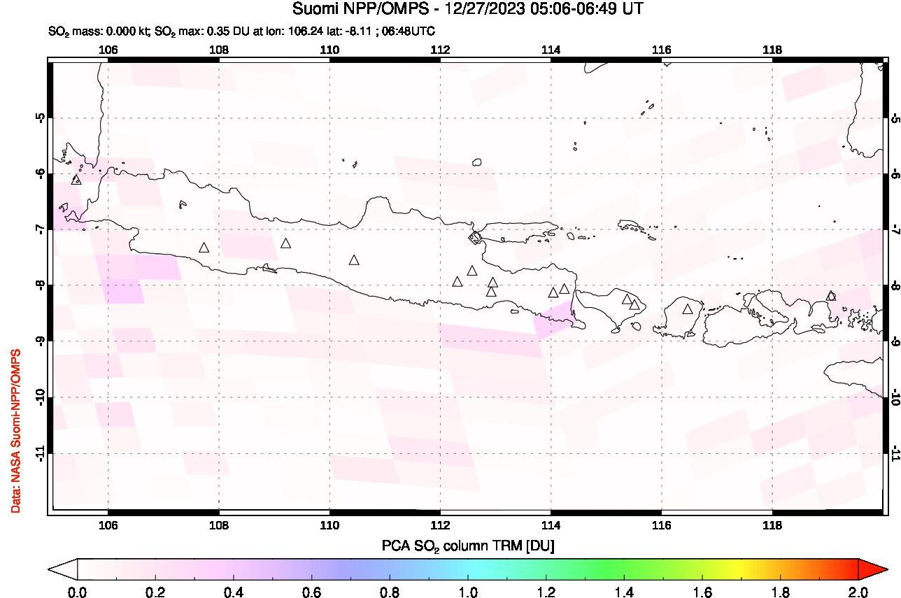 A sulfur dioxide image over Java, Indonesia on Dec 27, 2023.