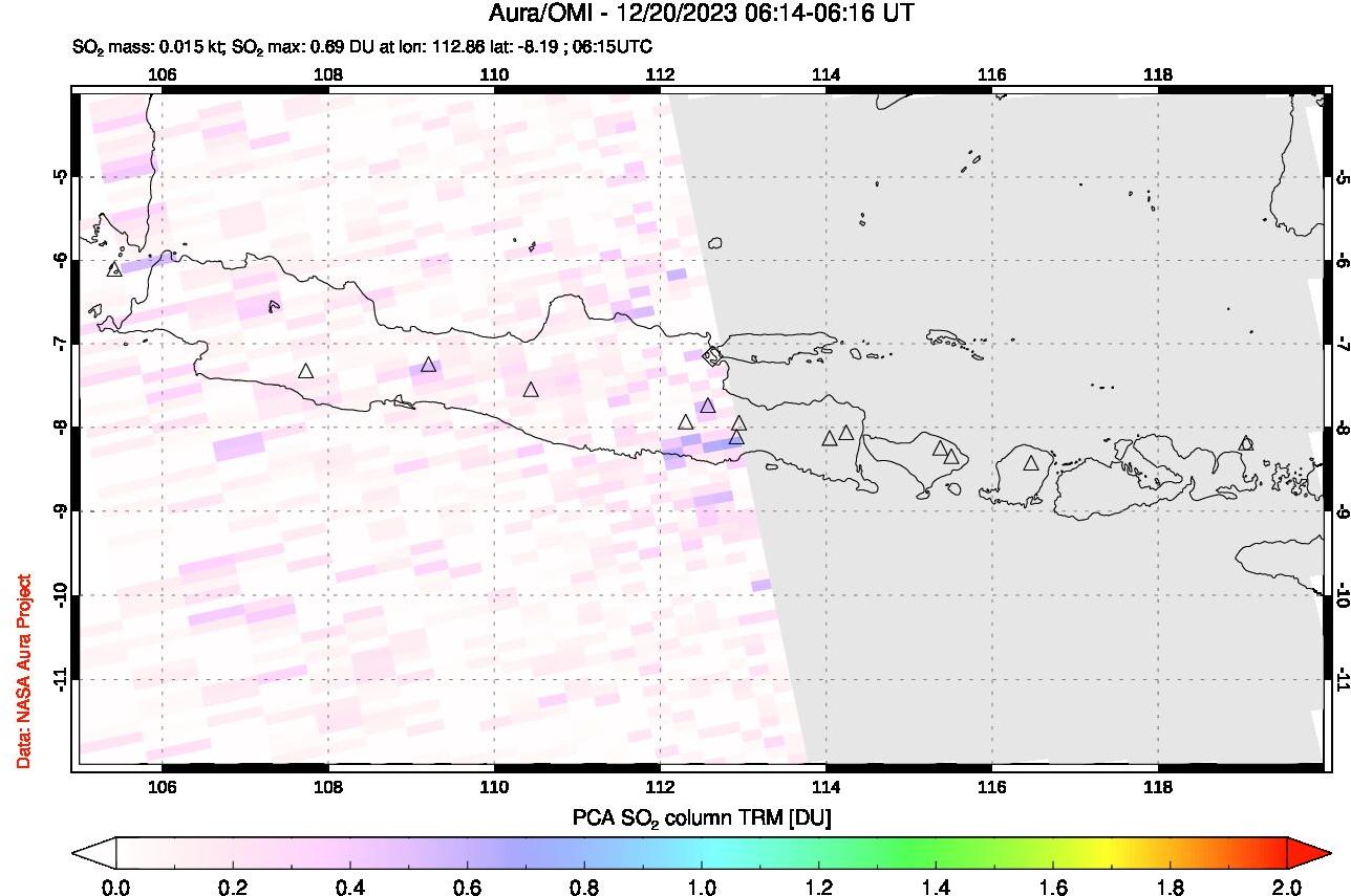 A sulfur dioxide image over Java, Indonesia on Dec 20, 2023.