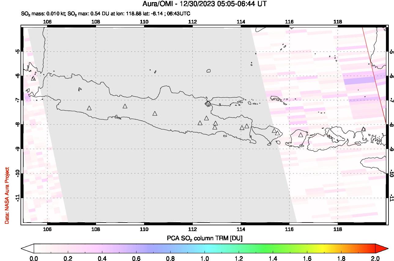 A sulfur dioxide image over Java, Indonesia on Dec 30, 2023.