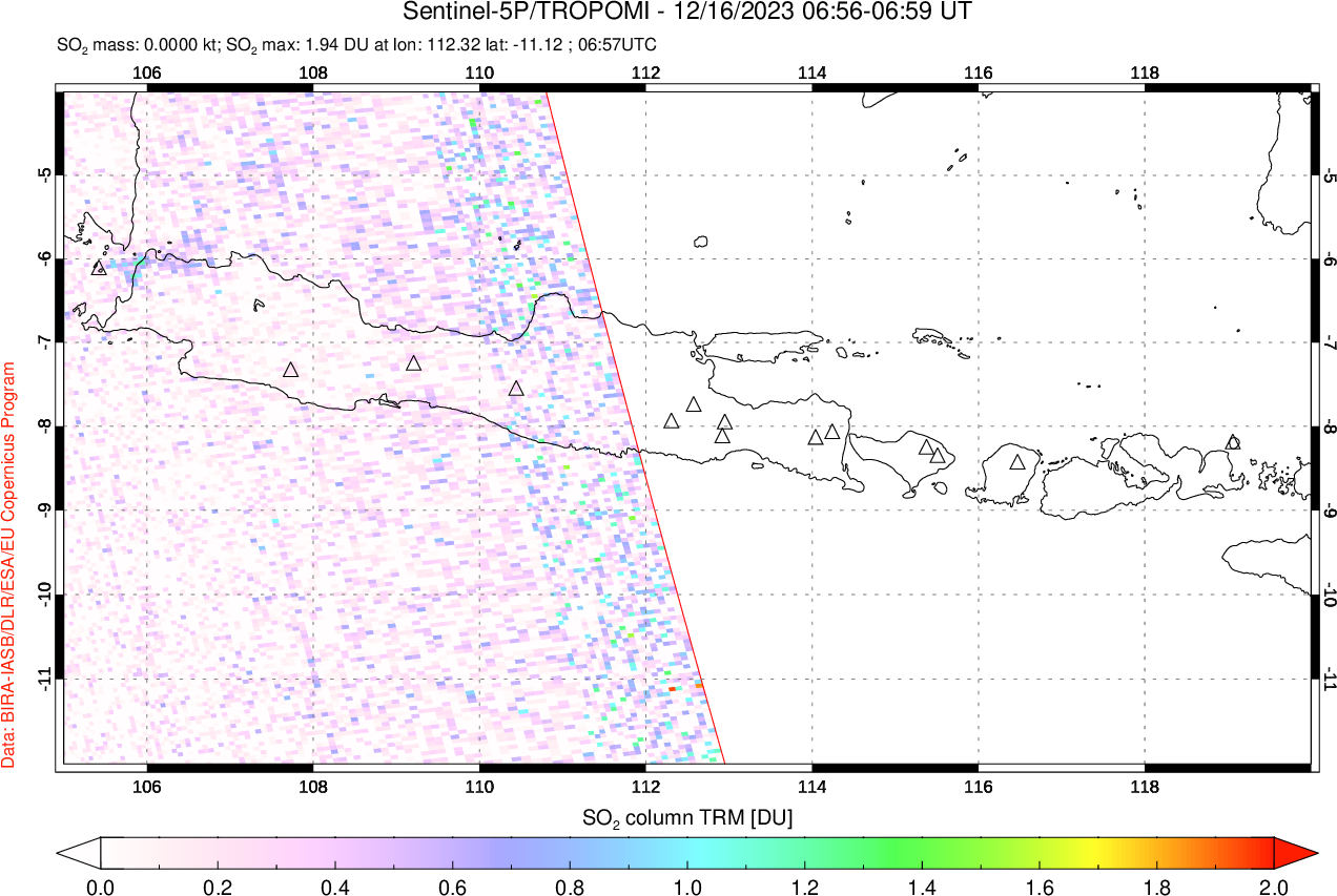 A sulfur dioxide image over Java, Indonesia on Dec 16, 2023.