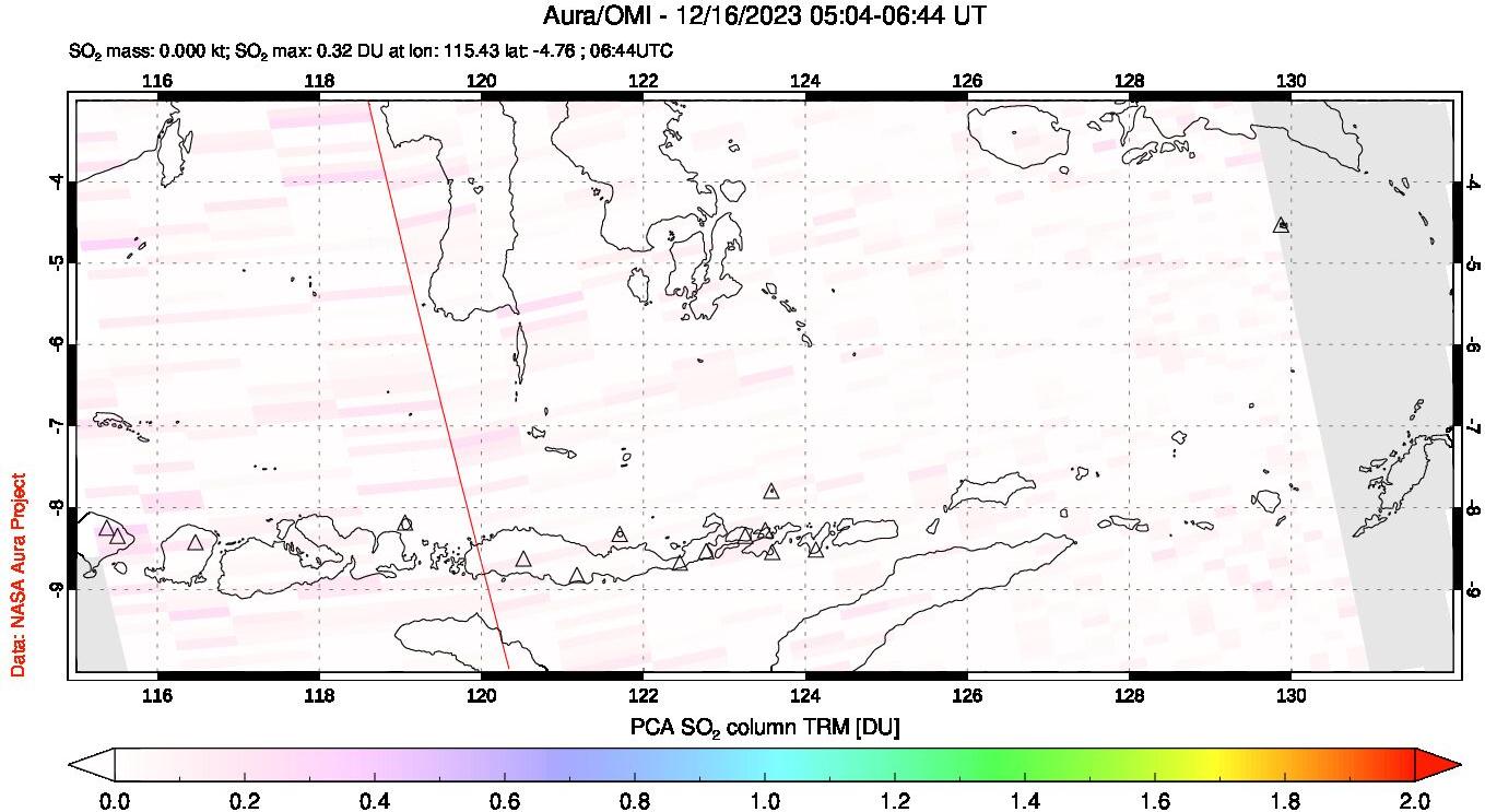 A sulfur dioxide image over Lesser Sunda Islands, Indonesia on Dec 16, 2023.