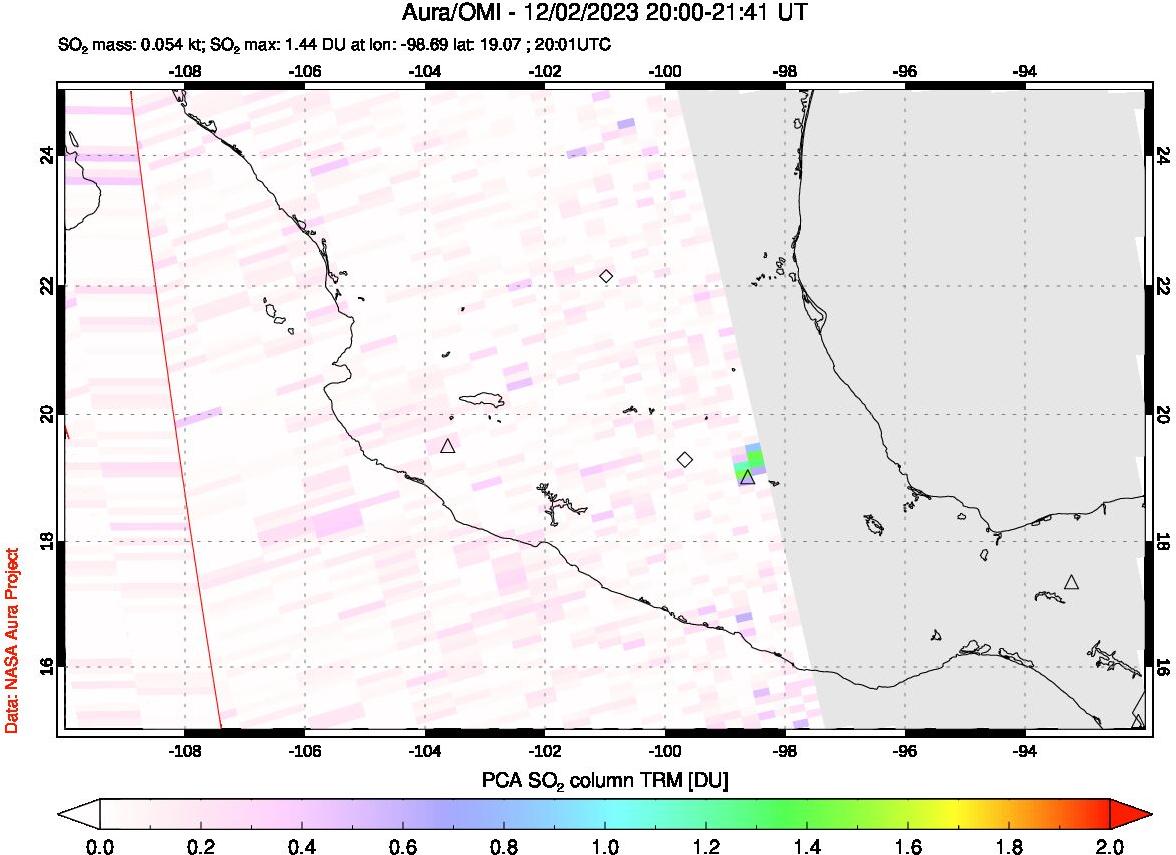 A sulfur dioxide image over Mexico on Dec 02, 2023.