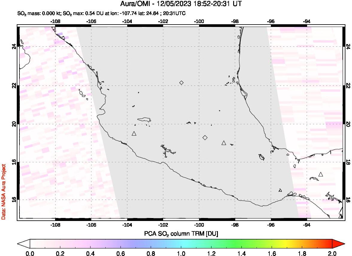 A sulfur dioxide image over Mexico on Dec 05, 2023.