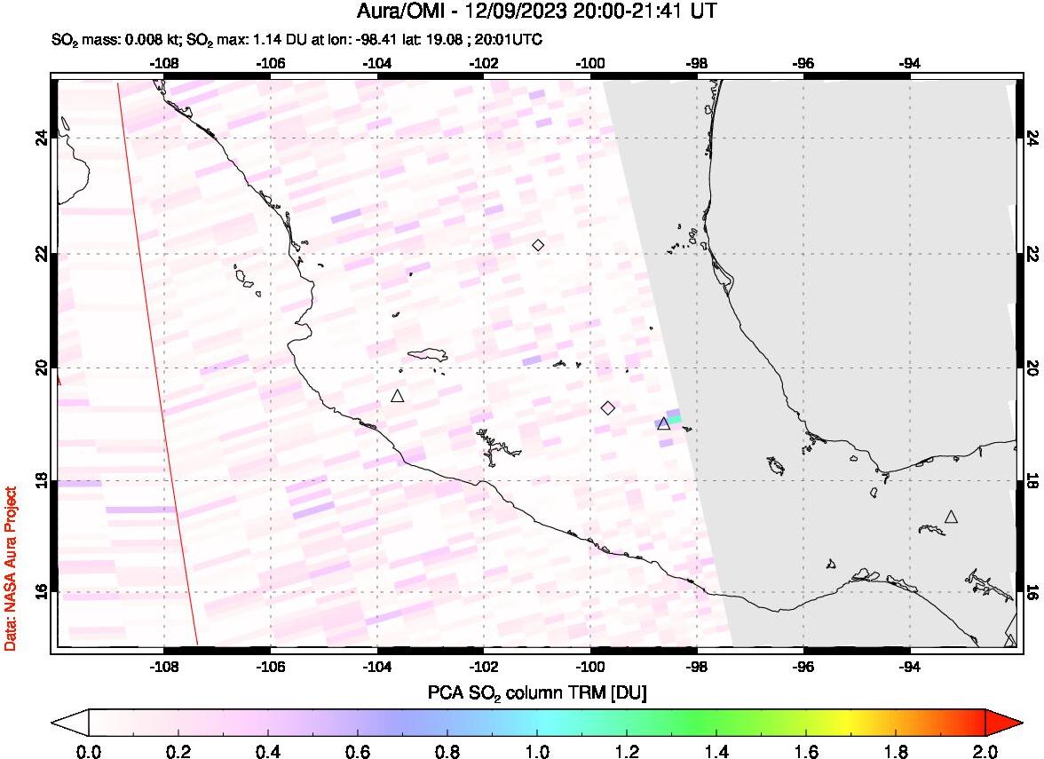 A sulfur dioxide image over Mexico on Dec 09, 2023.