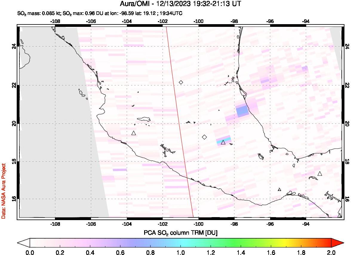 A sulfur dioxide image over Mexico on Dec 13, 2023.