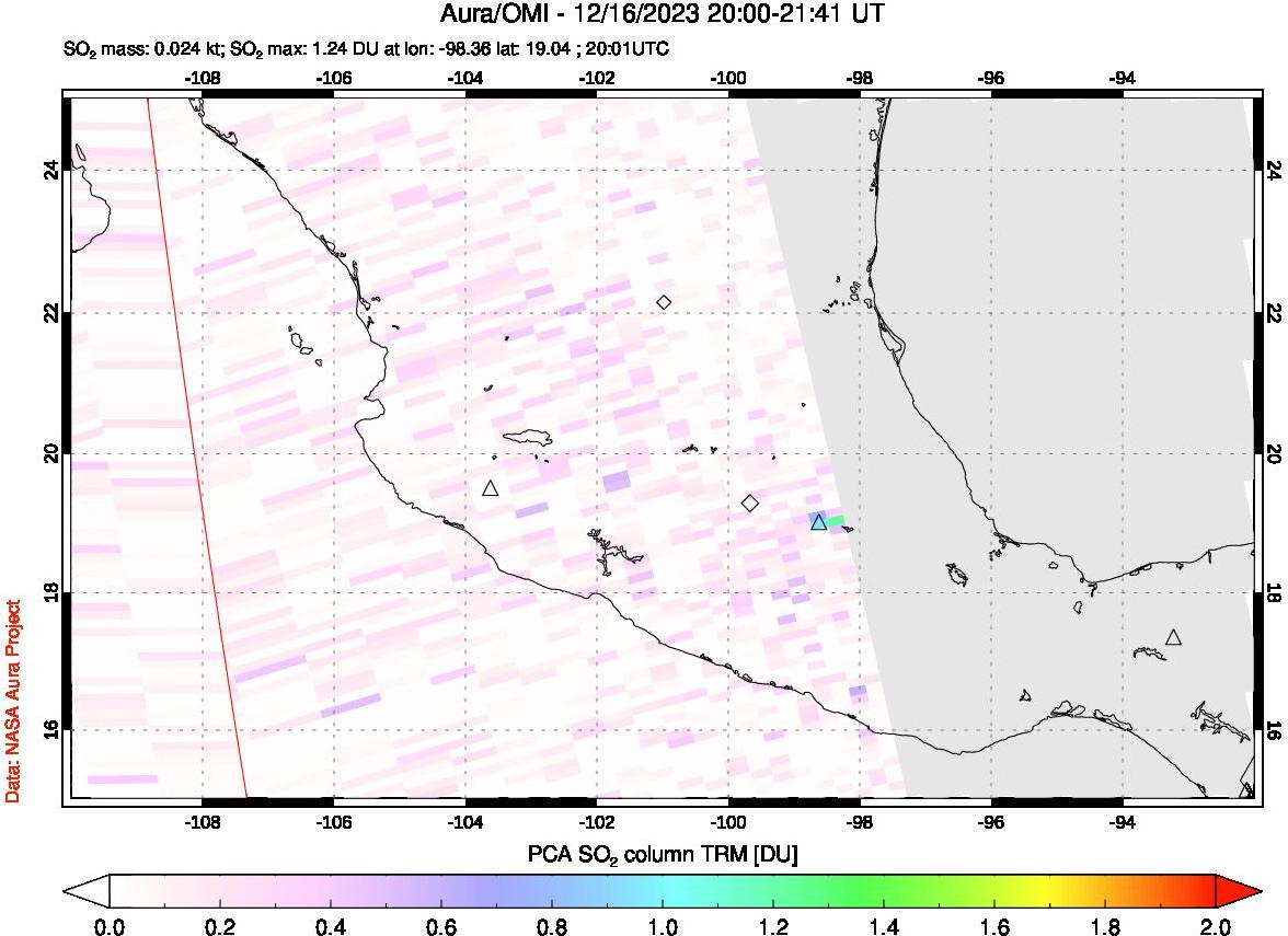 A sulfur dioxide image over Mexico on Dec 16, 2023.