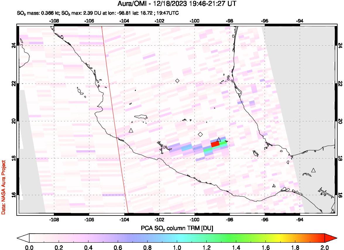 A sulfur dioxide image over Mexico on Dec 18, 2023.