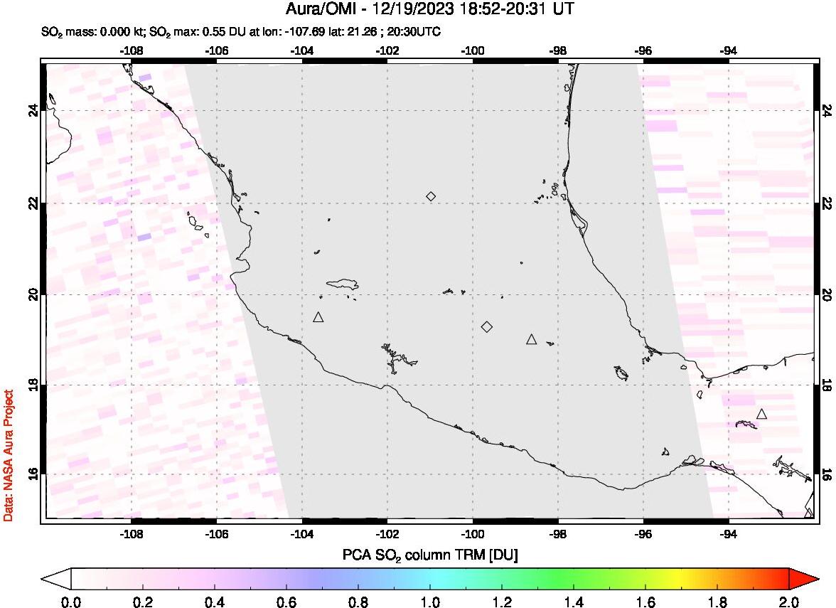 A sulfur dioxide image over Mexico on Dec 19, 2023.