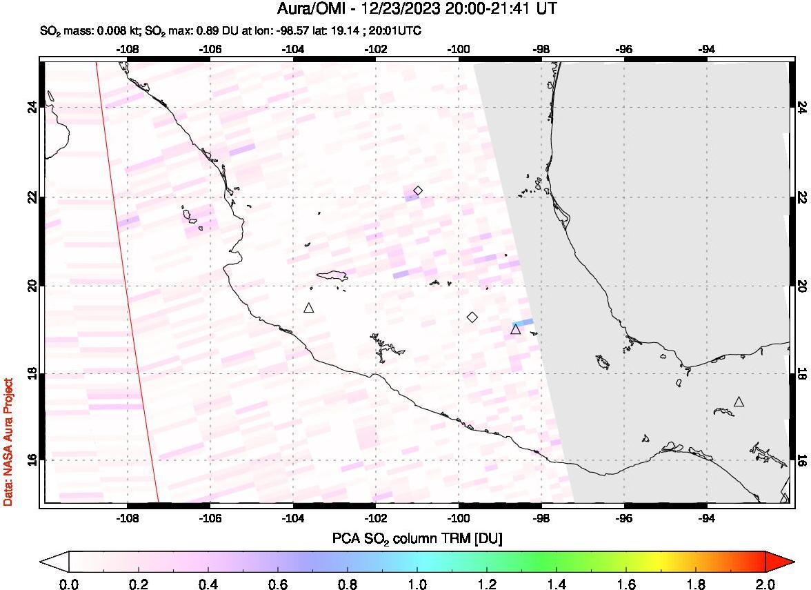 A sulfur dioxide image over Mexico on Dec 23, 2023.