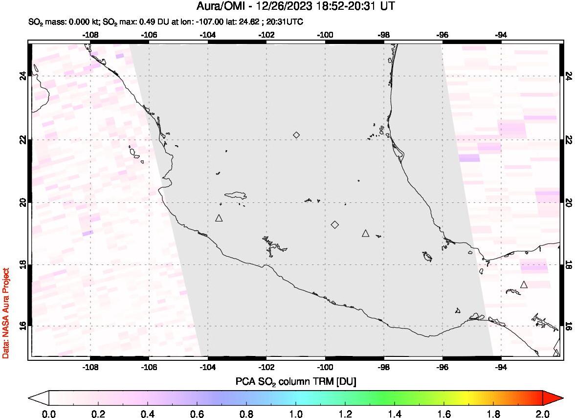 A sulfur dioxide image over Mexico on Dec 26, 2023.