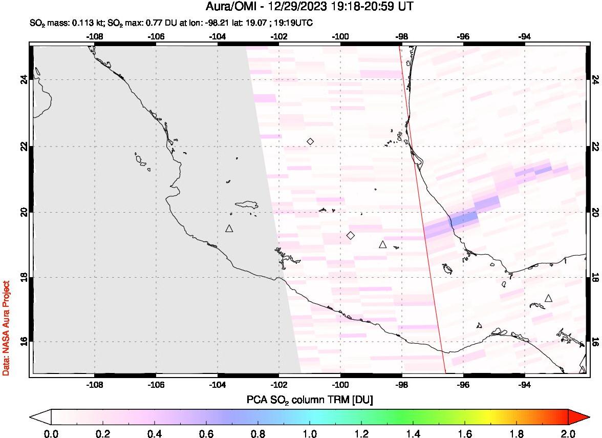 A sulfur dioxide image over Mexico on Dec 29, 2023.