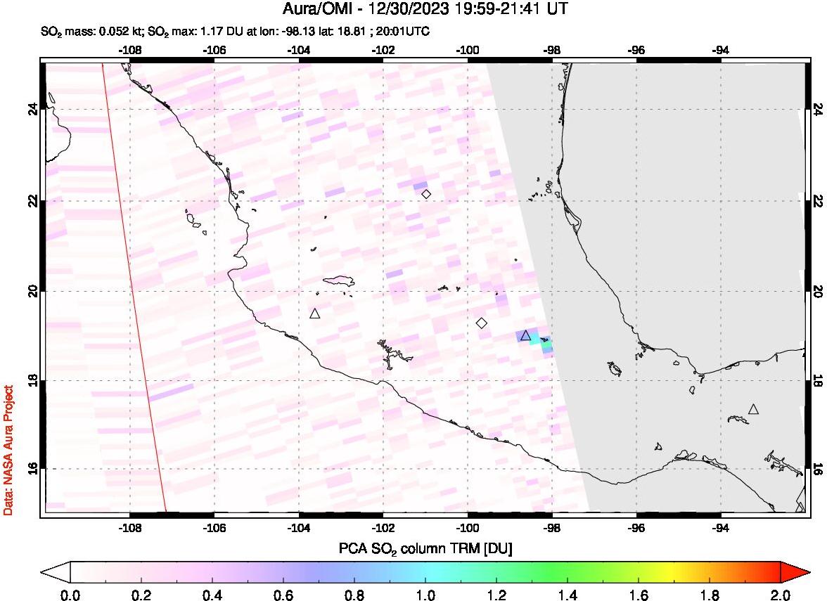 A sulfur dioxide image over Mexico on Dec 30, 2023.