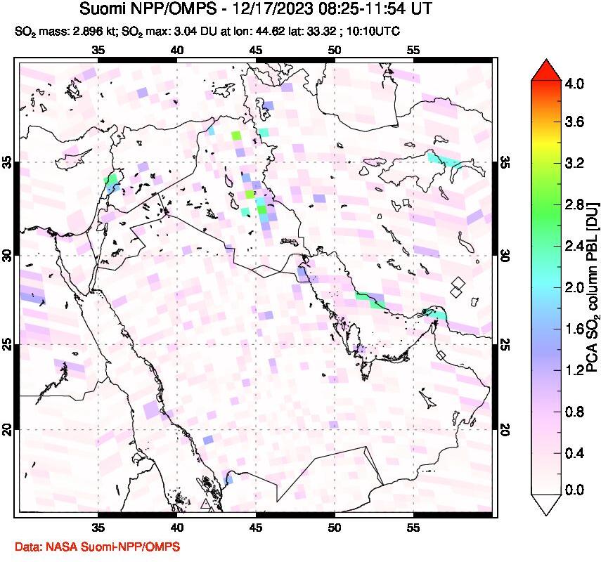 A sulfur dioxide image over Middle East on Dec 17, 2023.