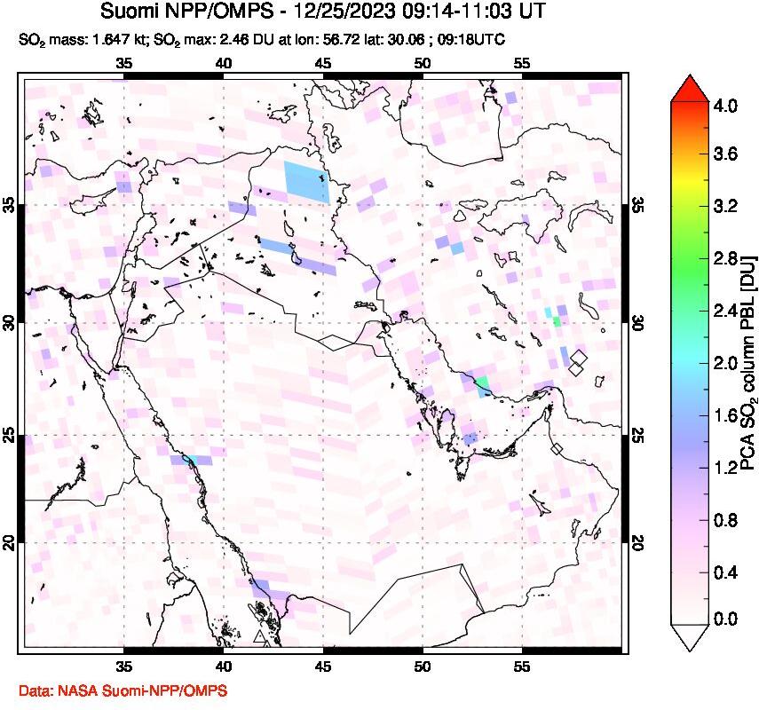 A sulfur dioxide image over Middle East on Dec 25, 2023.