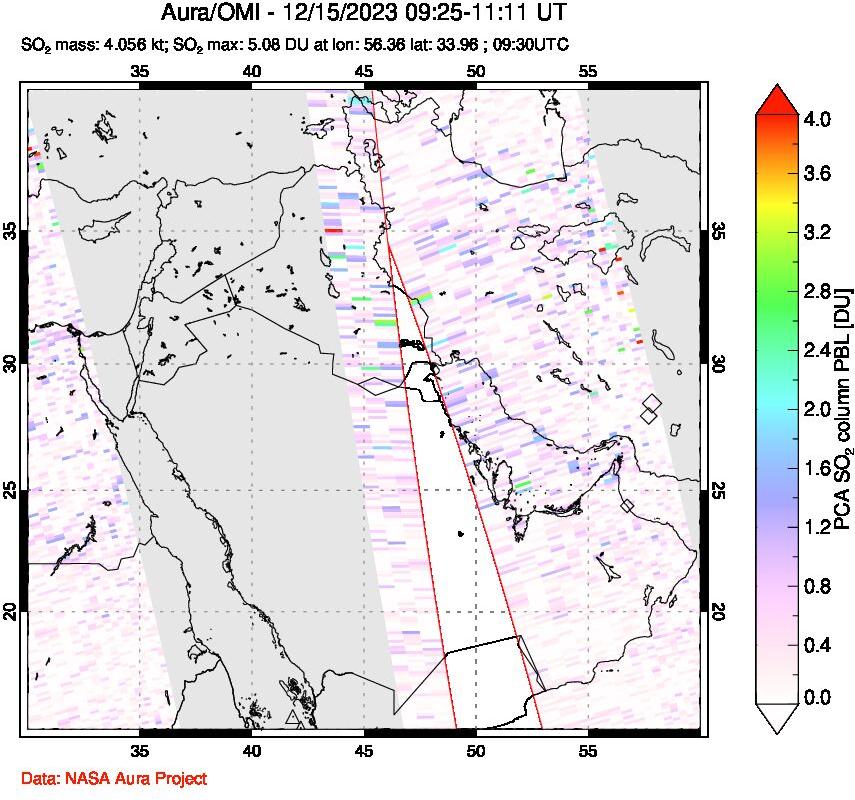 A sulfur dioxide image over Middle East on Dec 15, 2023.
