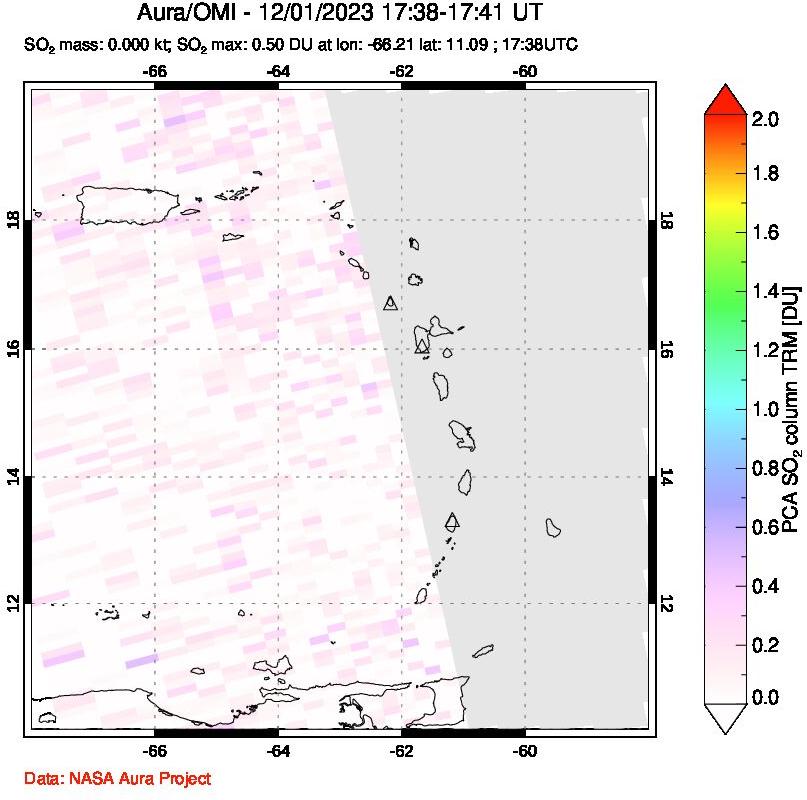 A sulfur dioxide image over Montserrat, West Indies on Dec 01, 2023.