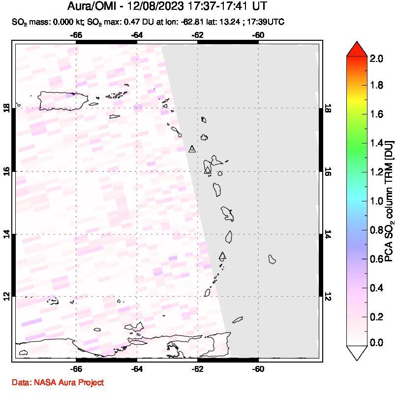 A sulfur dioxide image over Montserrat, West Indies on Dec 08, 2023.