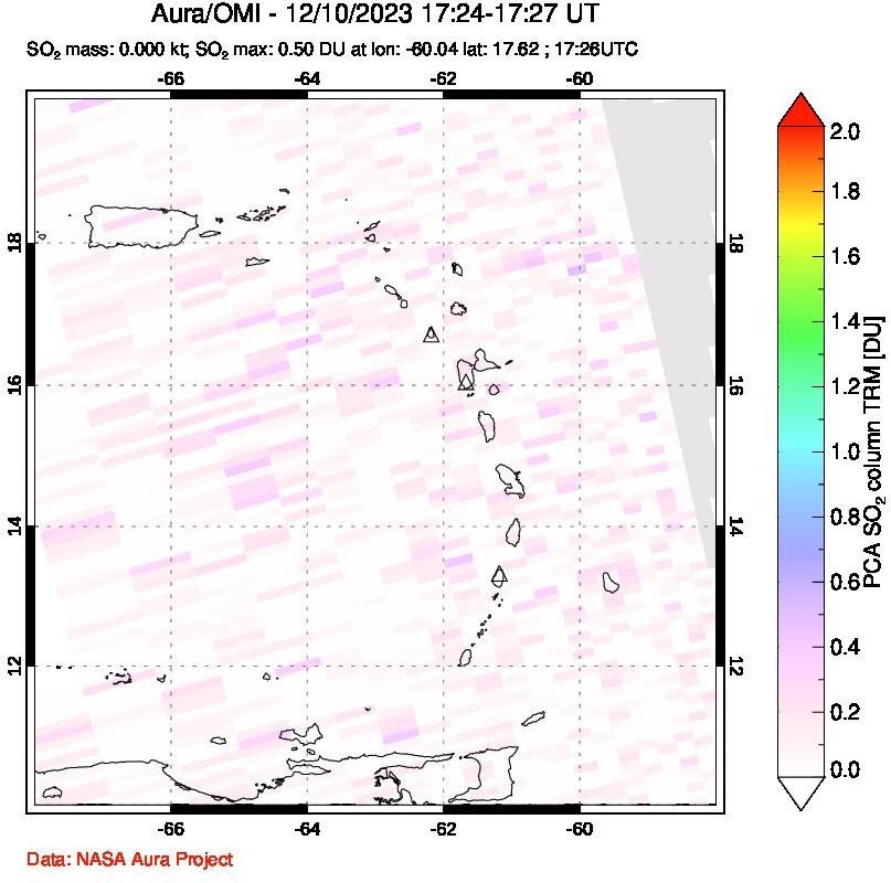 A sulfur dioxide image over Montserrat, West Indies on Dec 10, 2023.