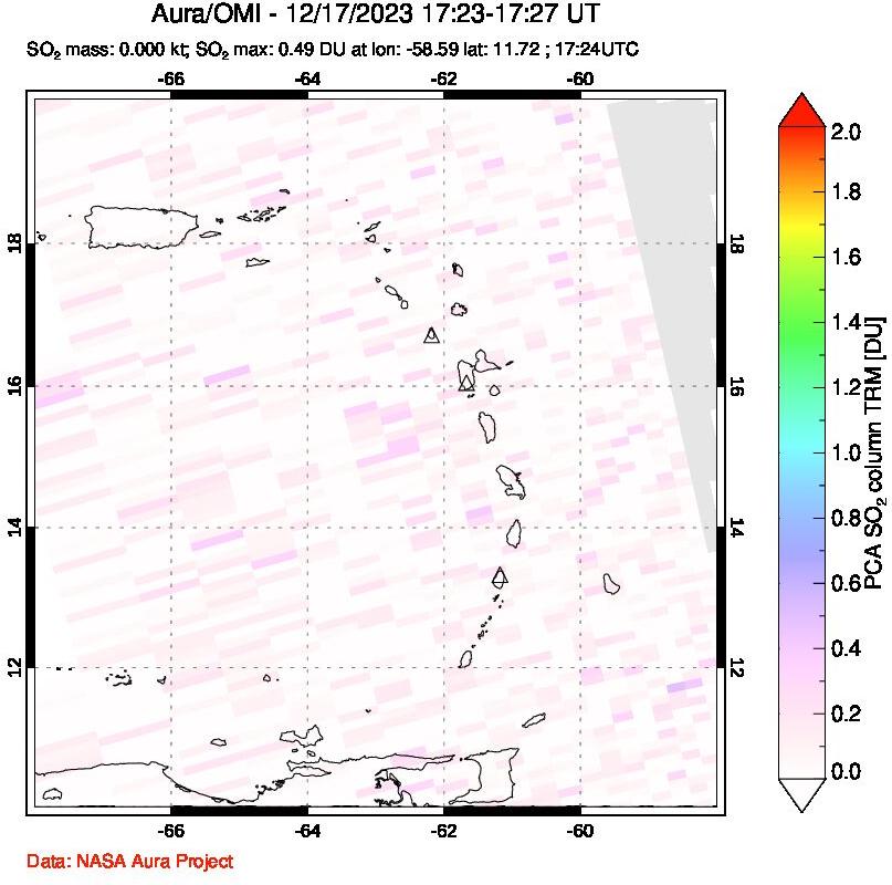 A sulfur dioxide image over Montserrat, West Indies on Dec 17, 2023.