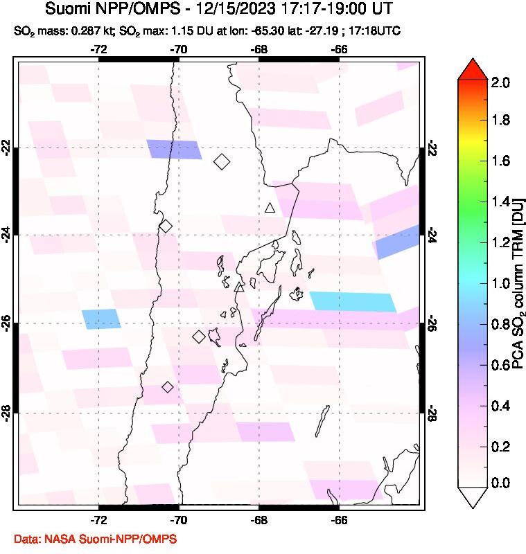 A sulfur dioxide image over Northern Chile on Dec 15, 2023.