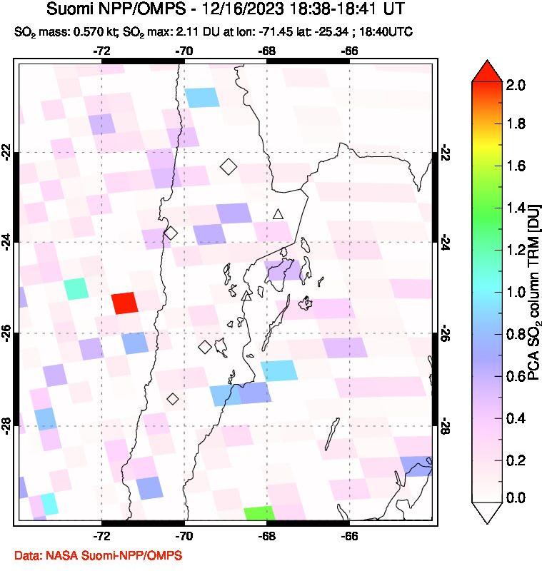 A sulfur dioxide image over Northern Chile on Dec 16, 2023.