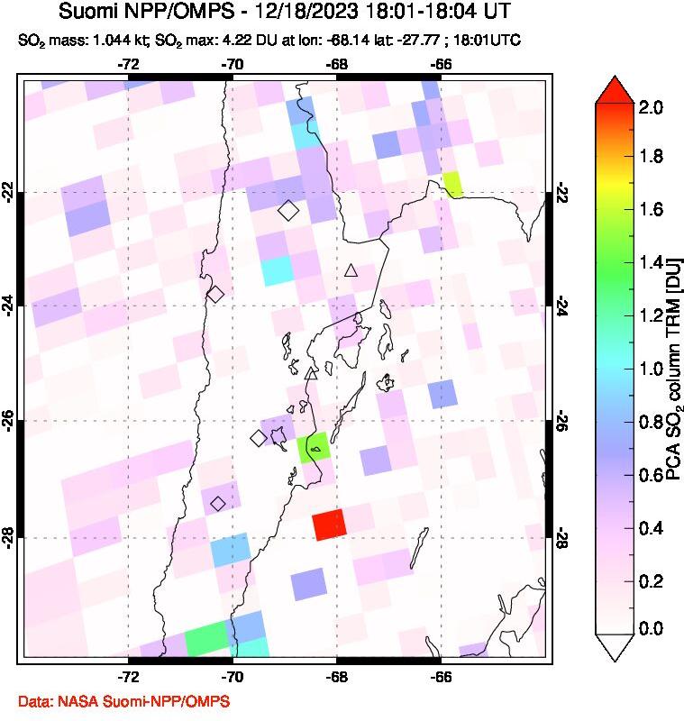 A sulfur dioxide image over Northern Chile on Dec 18, 2023.