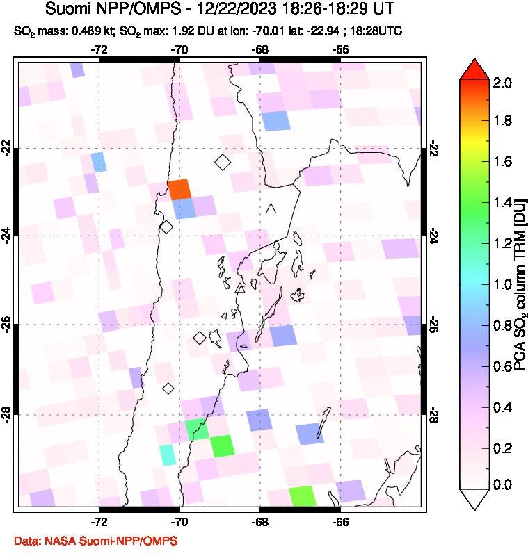 A sulfur dioxide image over Northern Chile on Dec 22, 2023.