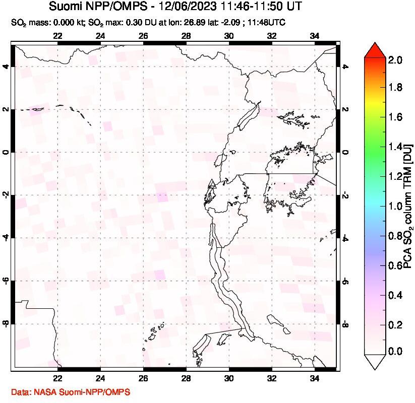 A sulfur dioxide image over Nyiragongo, DR Congo on Dec 06, 2023.