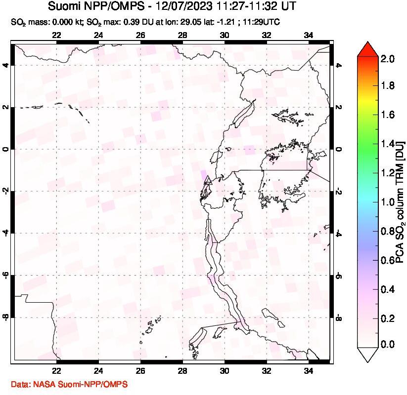 A sulfur dioxide image over Nyiragongo, DR Congo on Dec 07, 2023.