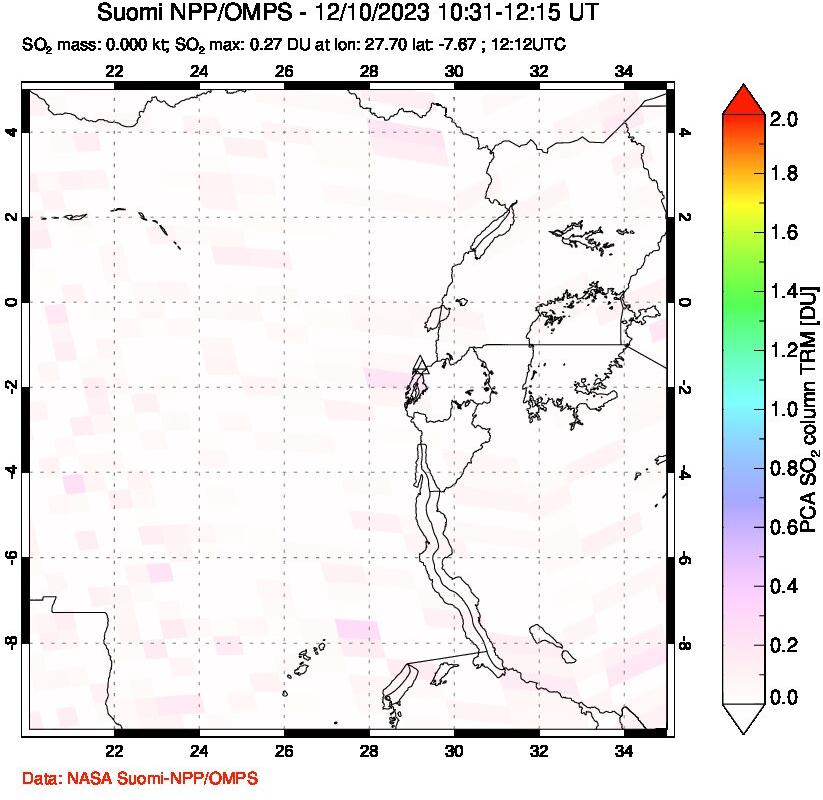 A sulfur dioxide image over Nyiragongo, DR Congo on Dec 10, 2023.