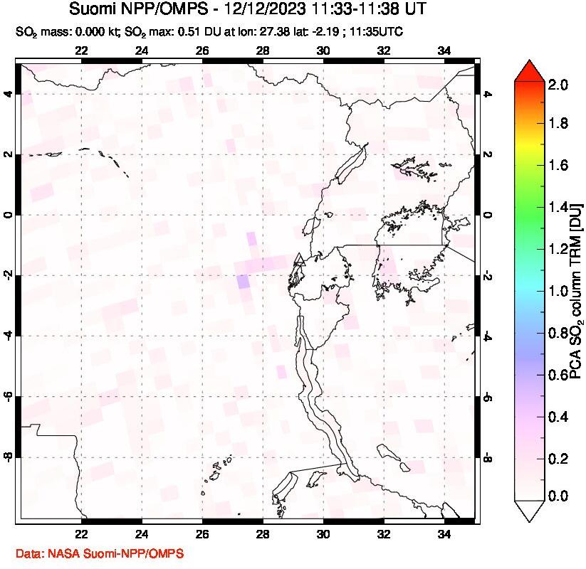 A sulfur dioxide image over Nyiragongo, DR Congo on Dec 12, 2023.