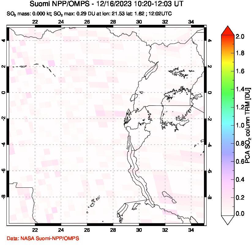 A sulfur dioxide image over Nyiragongo, DR Congo on Dec 16, 2023.